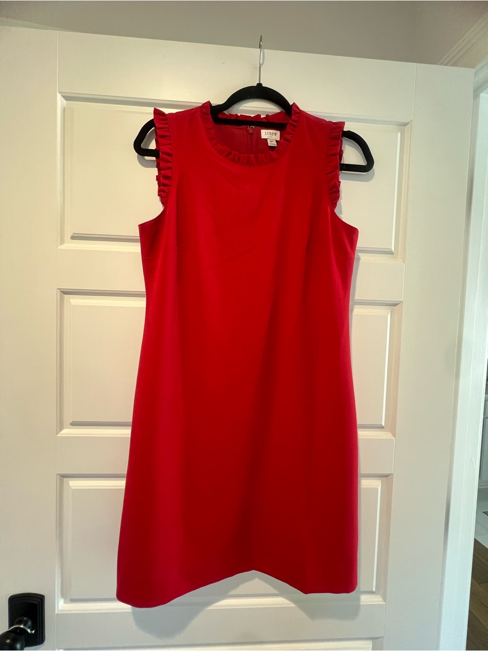 Women’s J. Crew Factory Crimson Ruffle-Trim Sleeveless Shift Dress-Size 8P